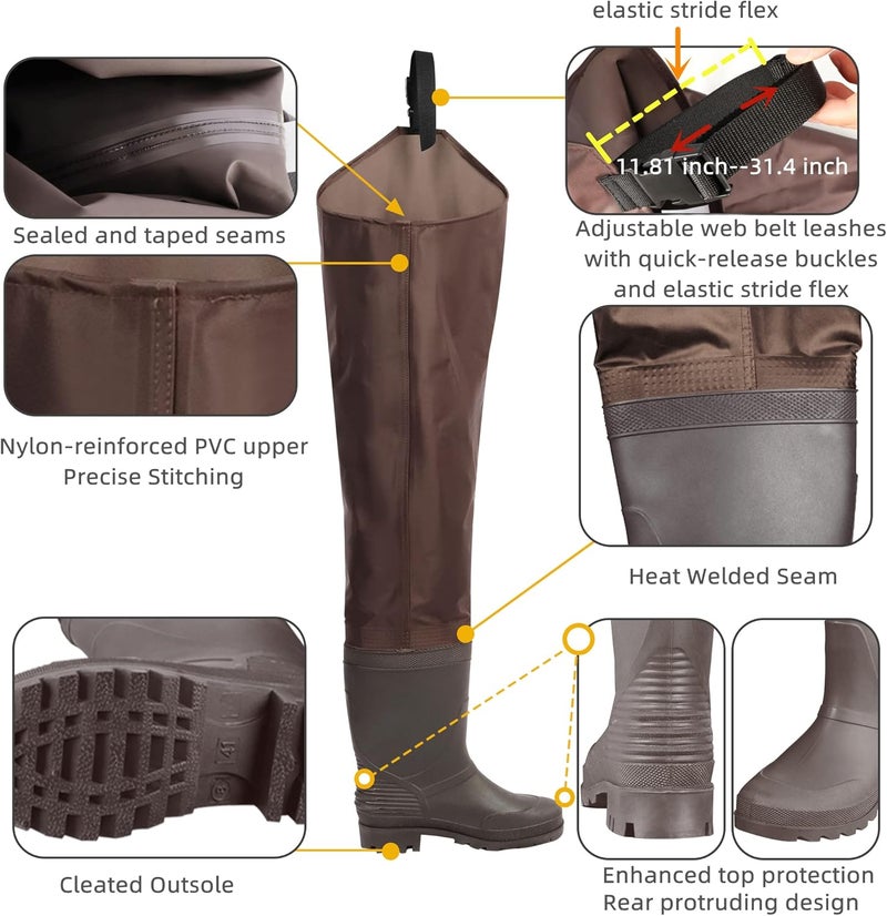 GREENWATER Hip Waders for Men Women with Boots Waterproof,2-Ply Bootfoot Hip Waders with Cleated for Fishing & Hunting - Image 2